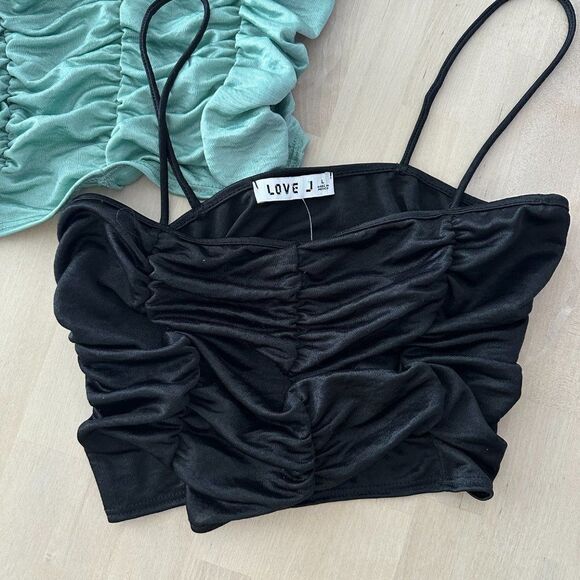 Summer crop top bundle sky blue and black camisole - Picture 2 of 6